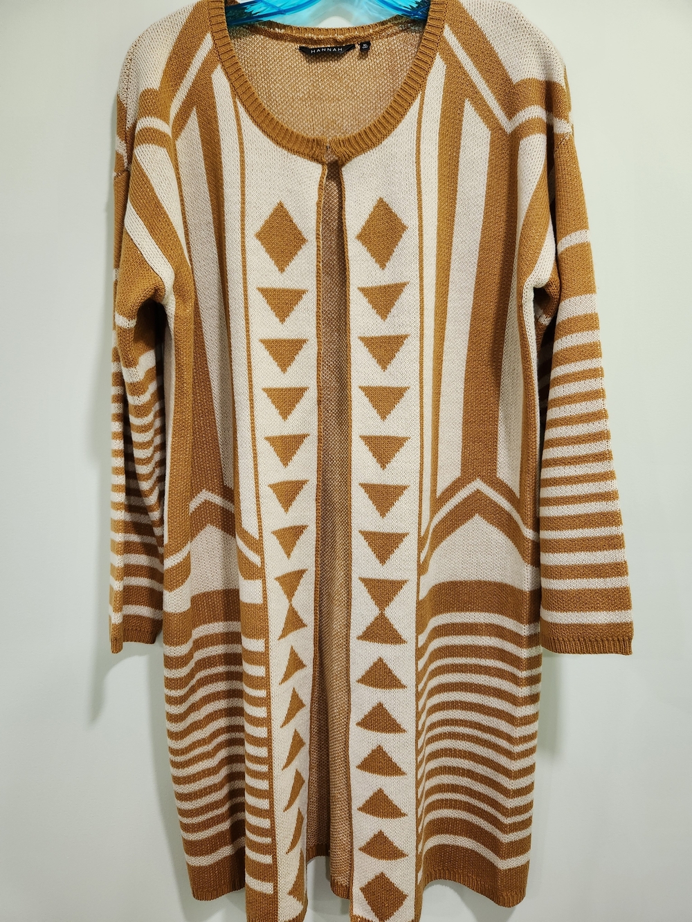 Hannah Camel & Cream Geometric Open-Front Cardigan